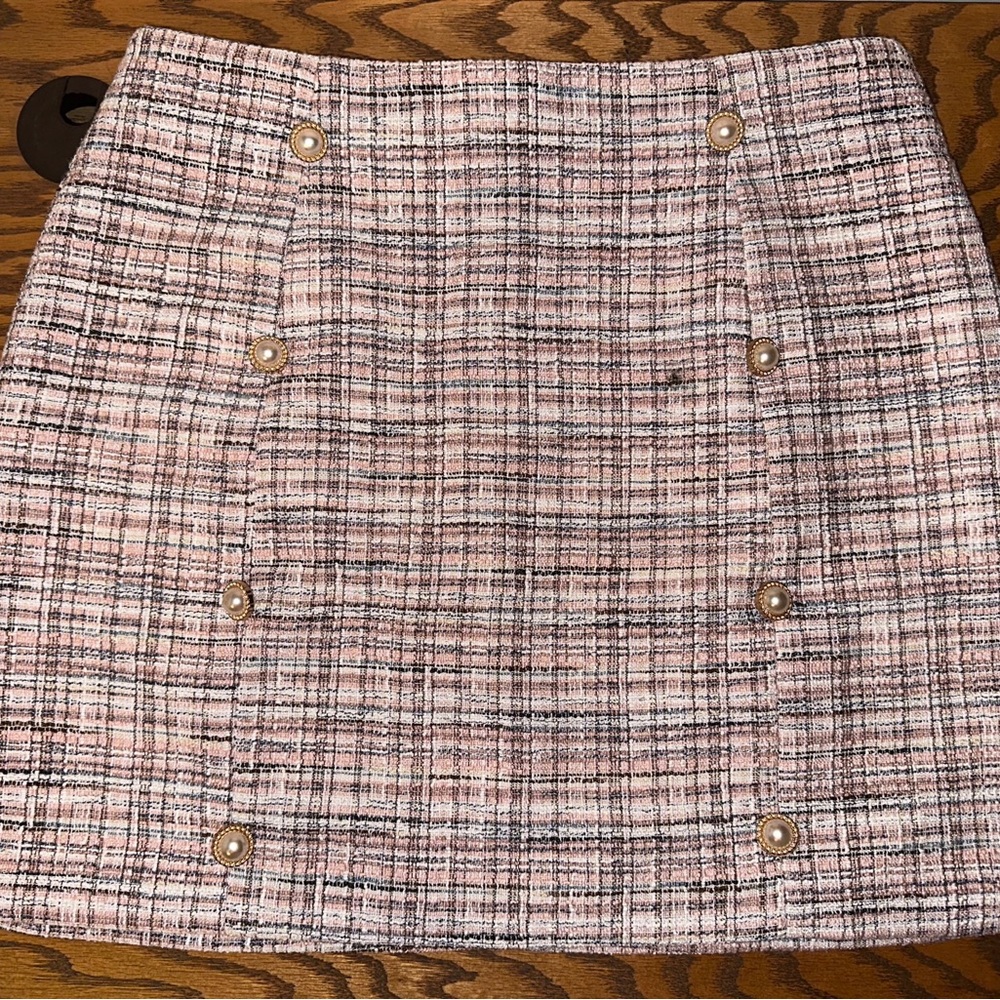 Pink Lily Womens Size XL Mini Tweed Skirt Hem Lined Faux Buttons NWOT